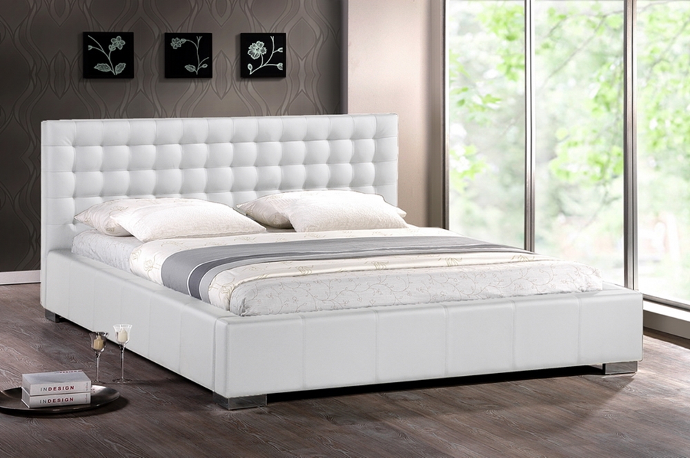 Madison White Modern Bed With Upholstered Headboard King